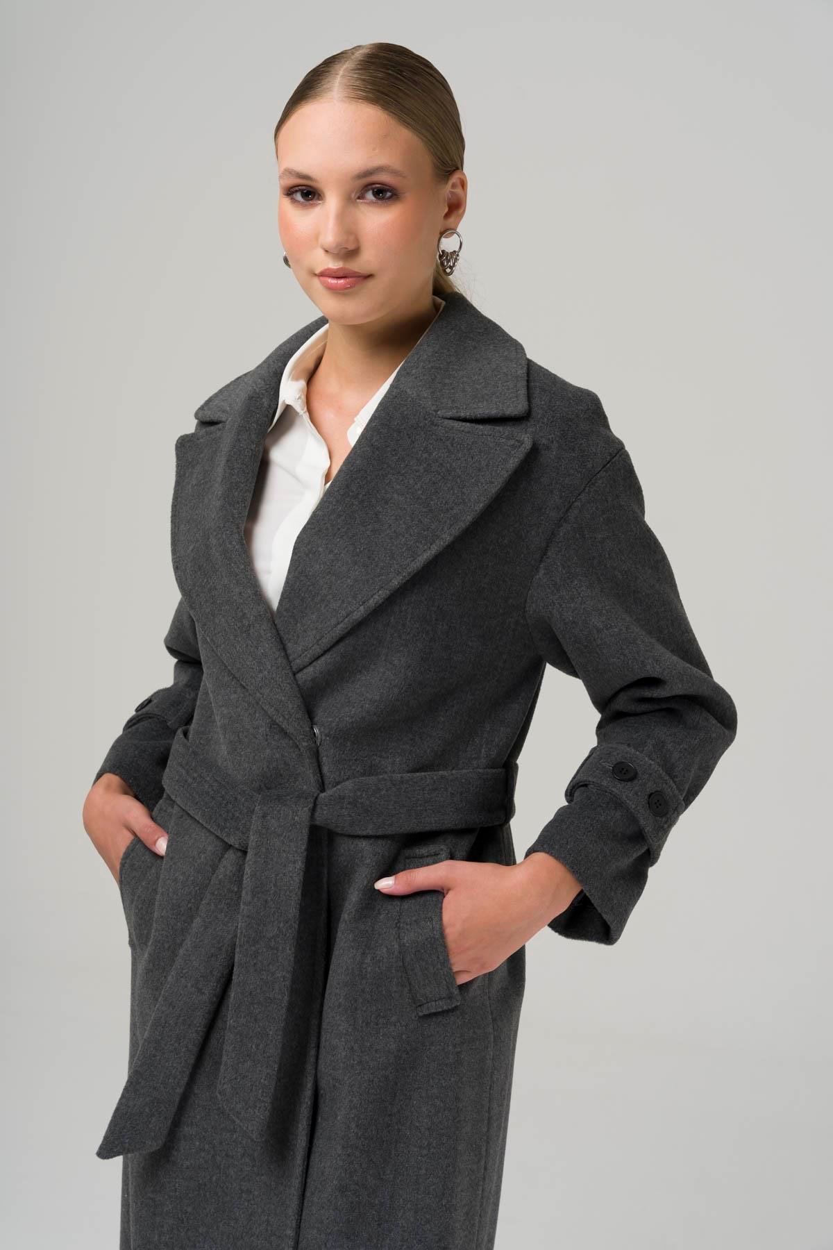 Snap-Front Closure, Low Sleeve, Oversize Coat DARK GREY 3933