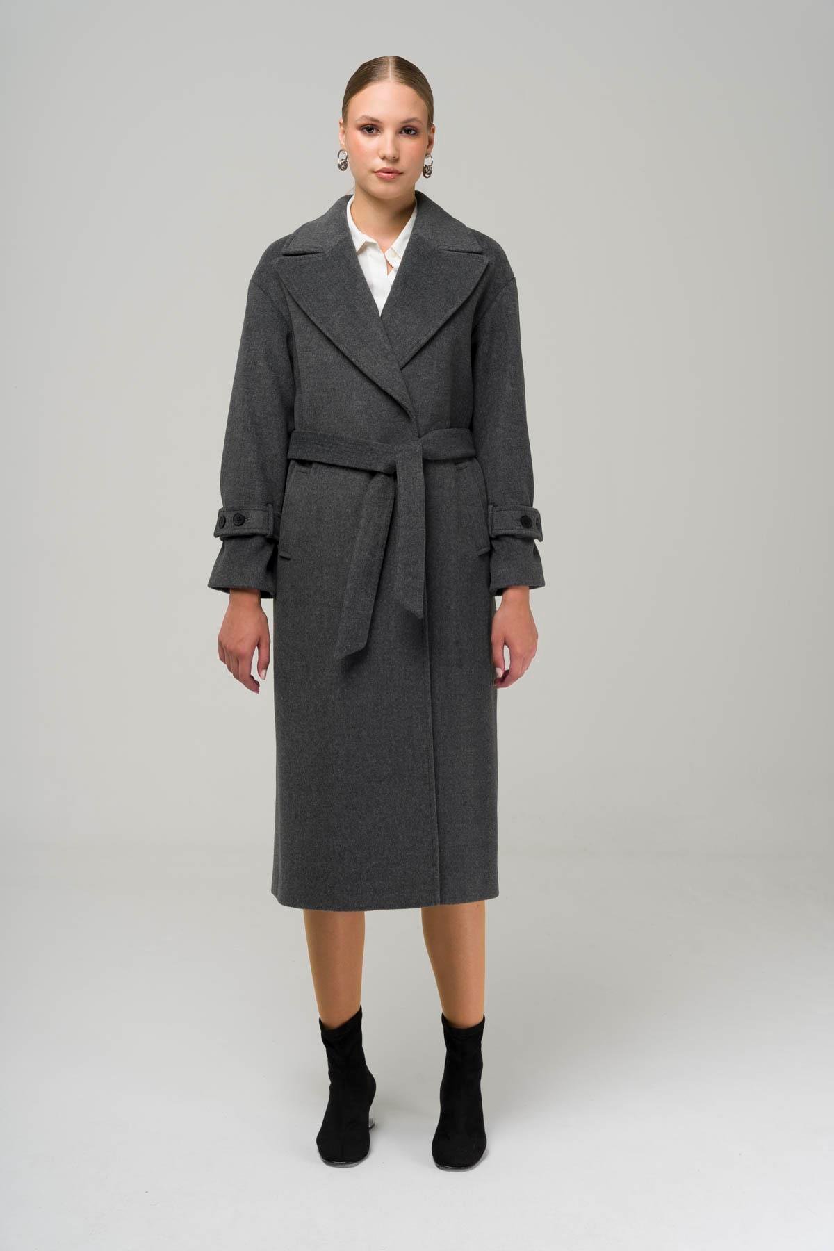 Snap-Front Closure, Low Sleeve, Oversize Coat DARK GREY 3933