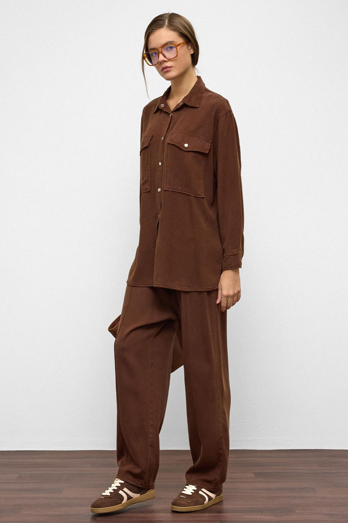 Çıt Çıt Kapamalı Salaş Soft Denim İkili Takım KAHVE 9378-TK