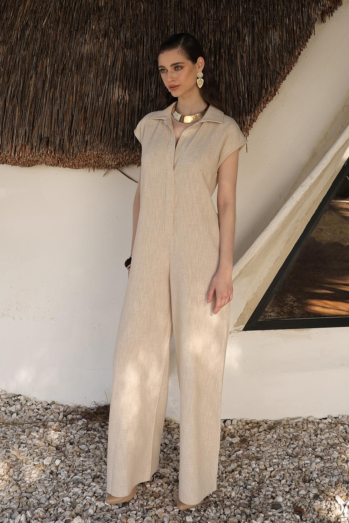 جمبسوت بدون أكمام من مزيج الكتان سهل التركيب يفعل 9273