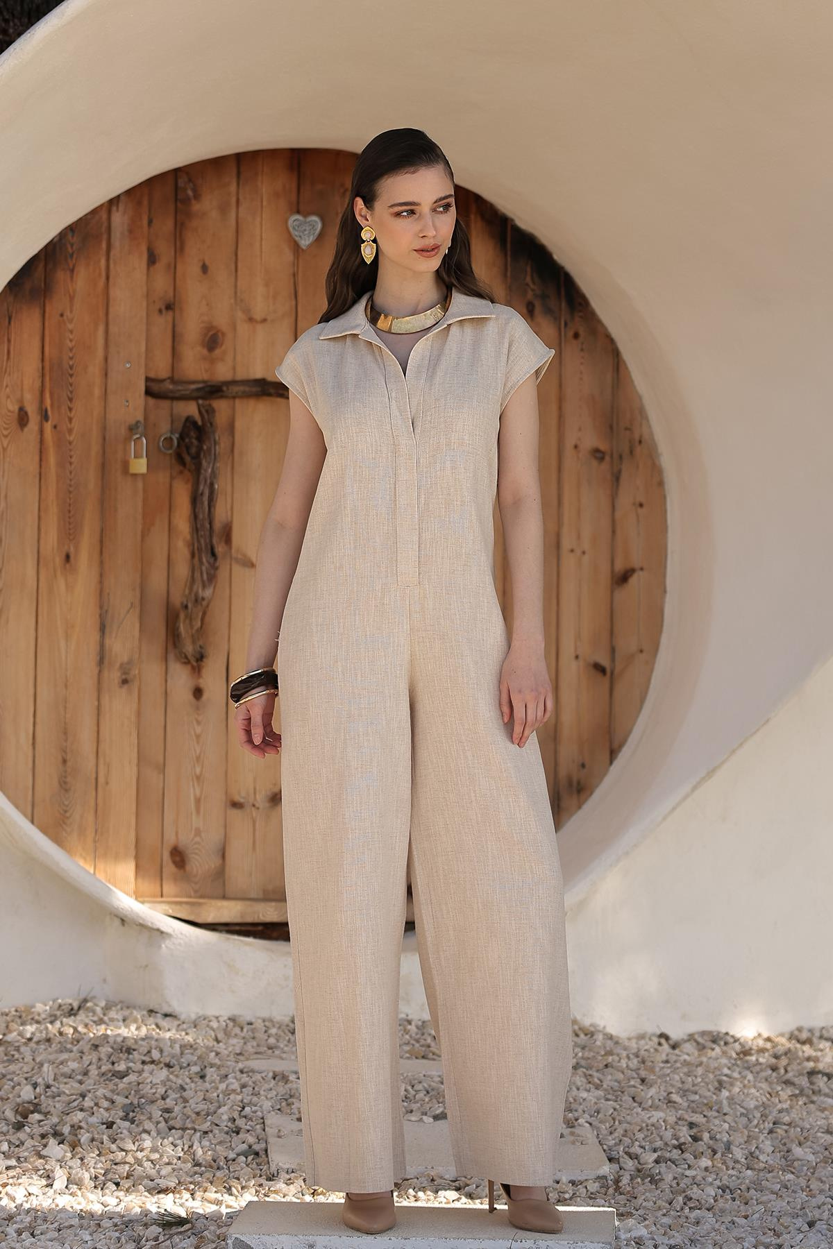 جمبسوت بدون أكمام من مزيج الكتان سهل التركيب يفعل 9273