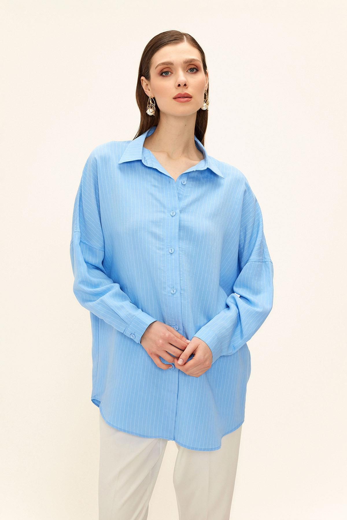 Striped Fabric Casual Modal Shirt BLUE 9326