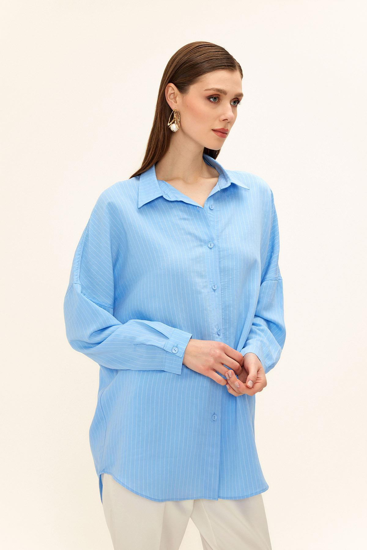 Striped Fabric Casual Modal Shirt BLUE 9326