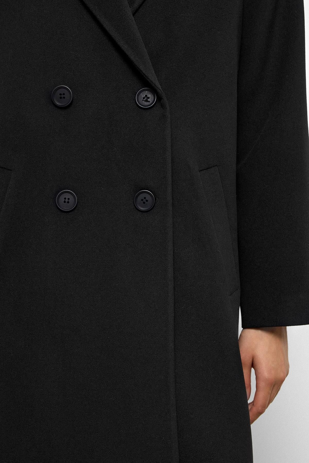 Patterned Lined Oversize Double Breasted Coat BLACK 3095