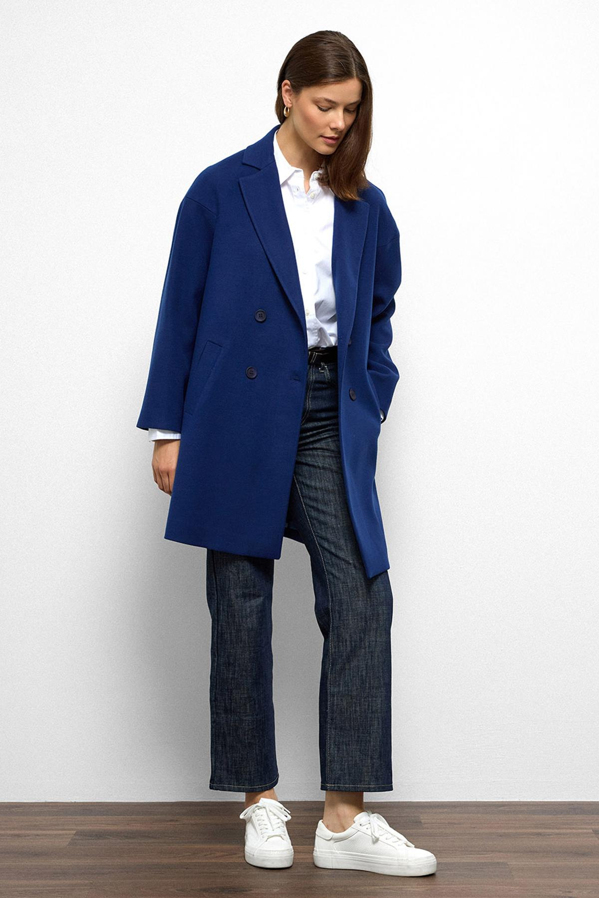 Desenli Astarlı Oversize Kruvaze Kaban SAKS 3095