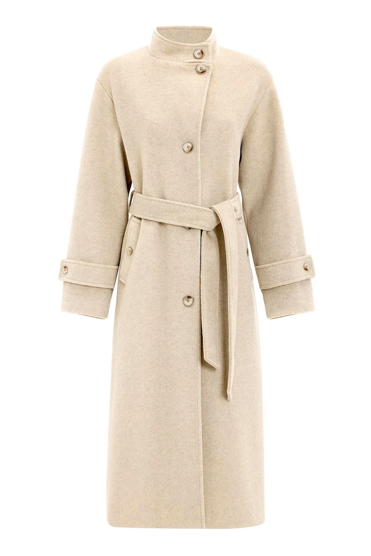 Stand Collar Oversize Long Coat BEJ MELANJ 3124