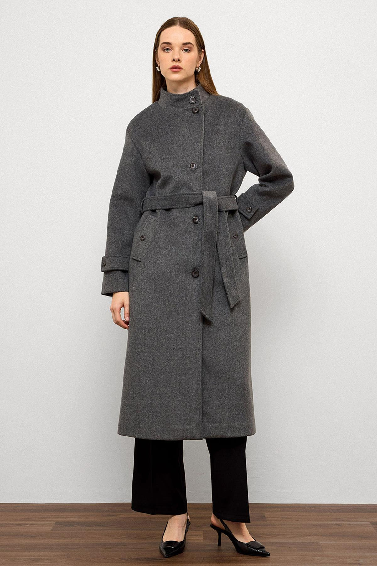 Stand Collar Oversize Long Coat DARK GREY 3124