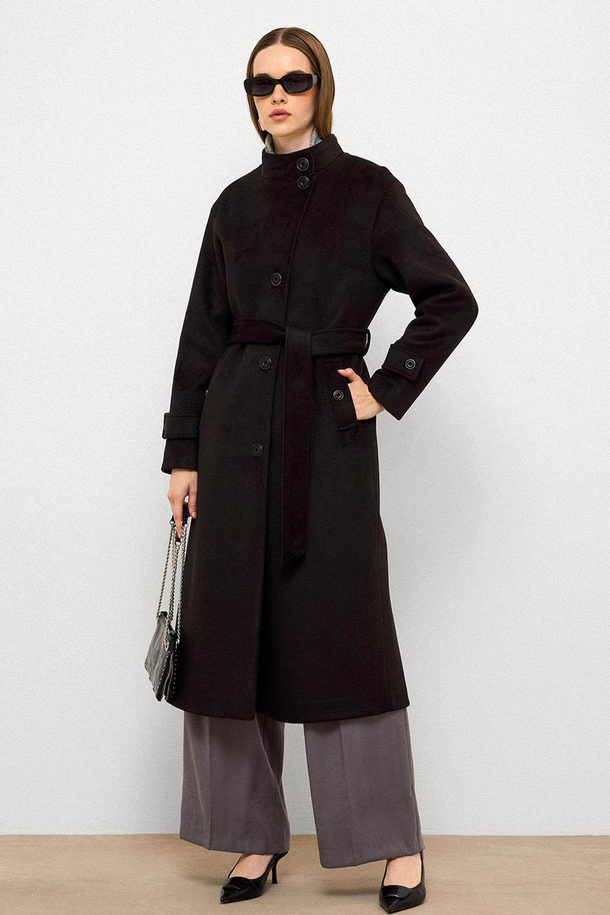 Stand Collar Oversize Long Coat BLACK 3124