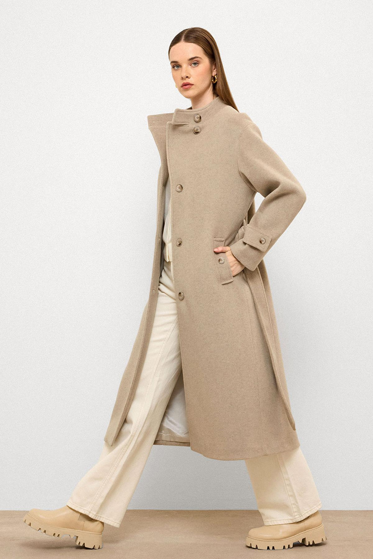 Stand Collar Oversize Long Coat STONE MELANGE 3124