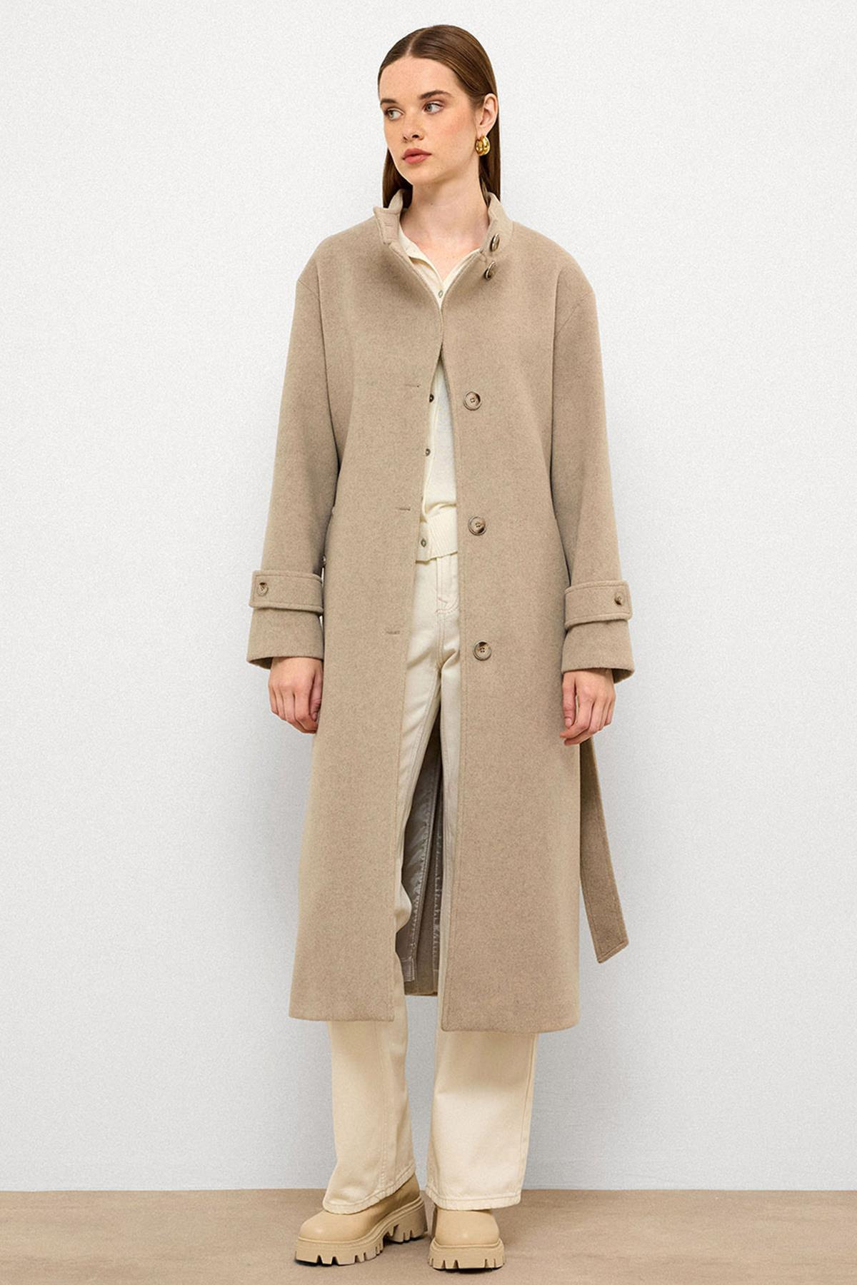 Stand Collar Oversize Long Coat STONE MELANGE 3124