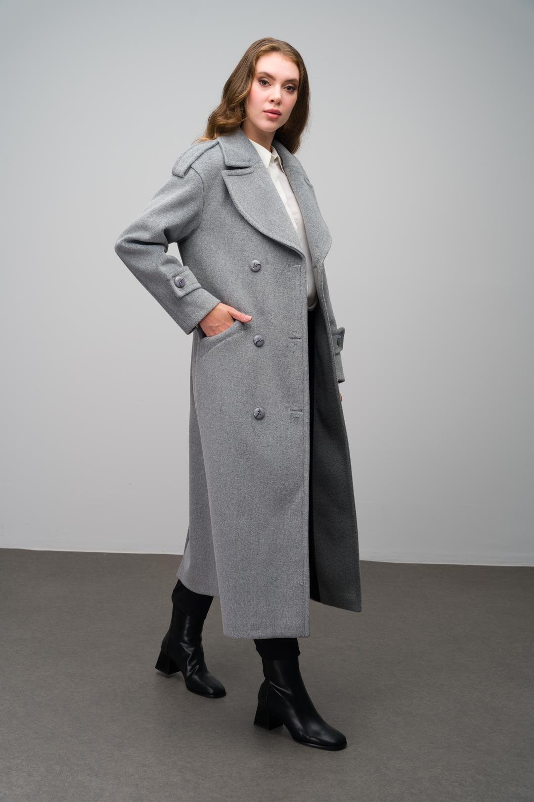 Low Sleeve Epaulette Detailed Double Breasted Oversize Coat A.GRI 3062