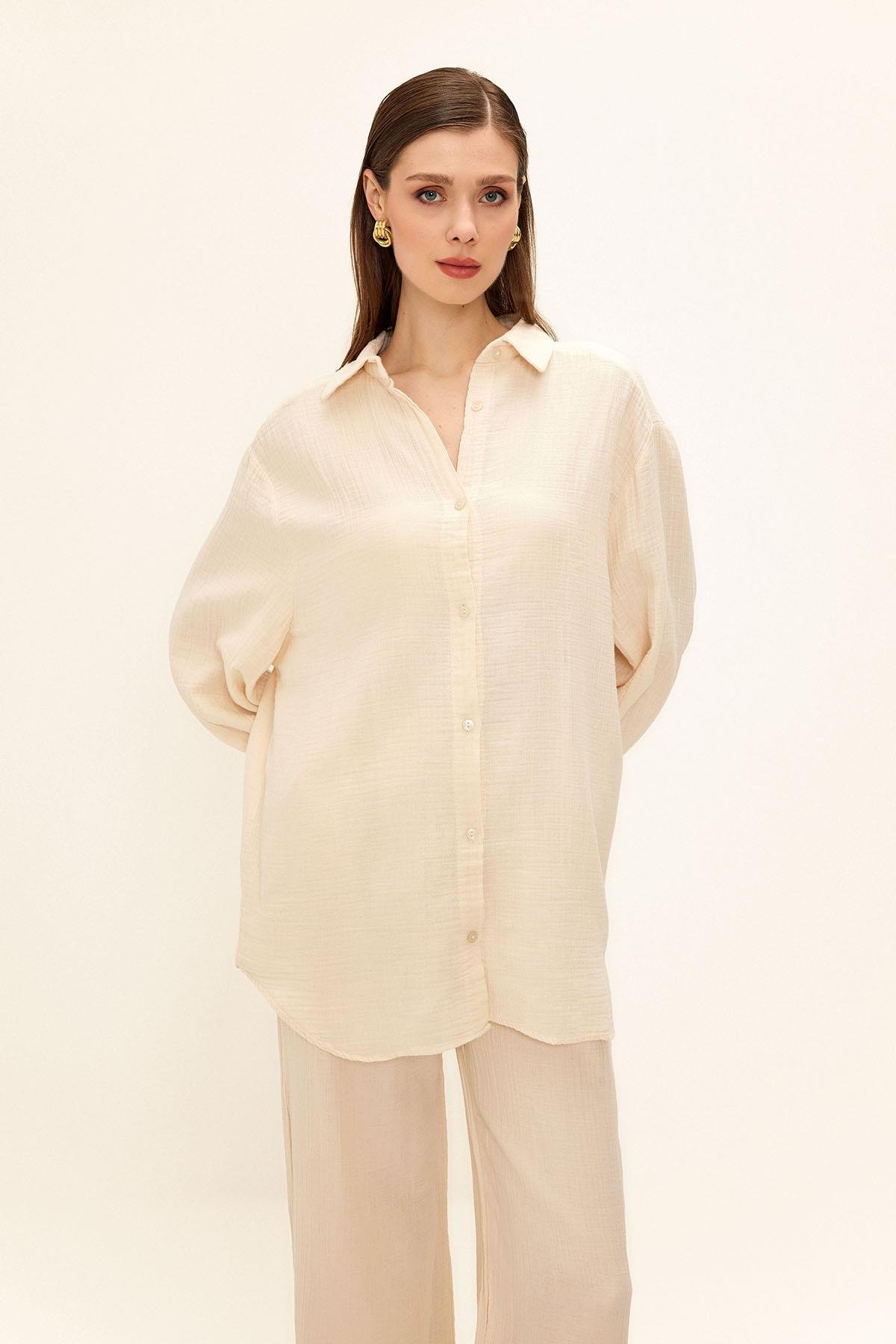 Loose Muslin Shirt with Low Sleeves IVORY 9329