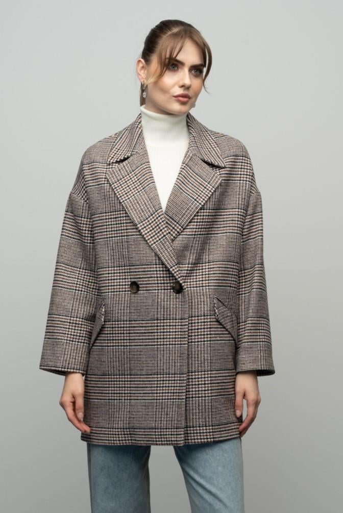 Plaid Patterned Double Breasted Oversized Coat TILE 3020