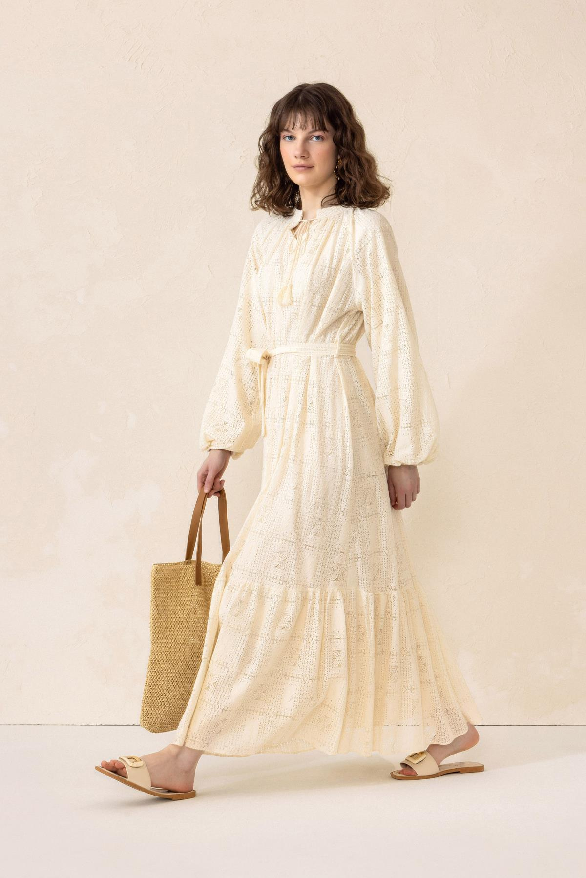 Guipure Dress with Flounce Skirt IVORY 9295-E