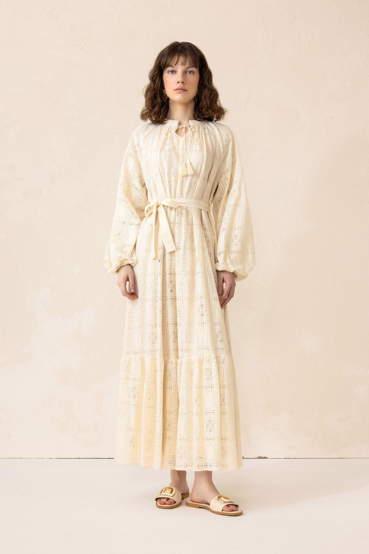 Guipure Dress with Flounce Skirt IVORY 9295-E