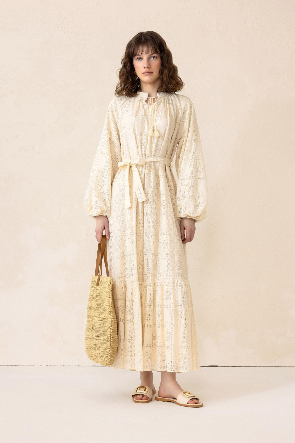 Guipure Dress with Flounce Skirt IVORY 9295-E