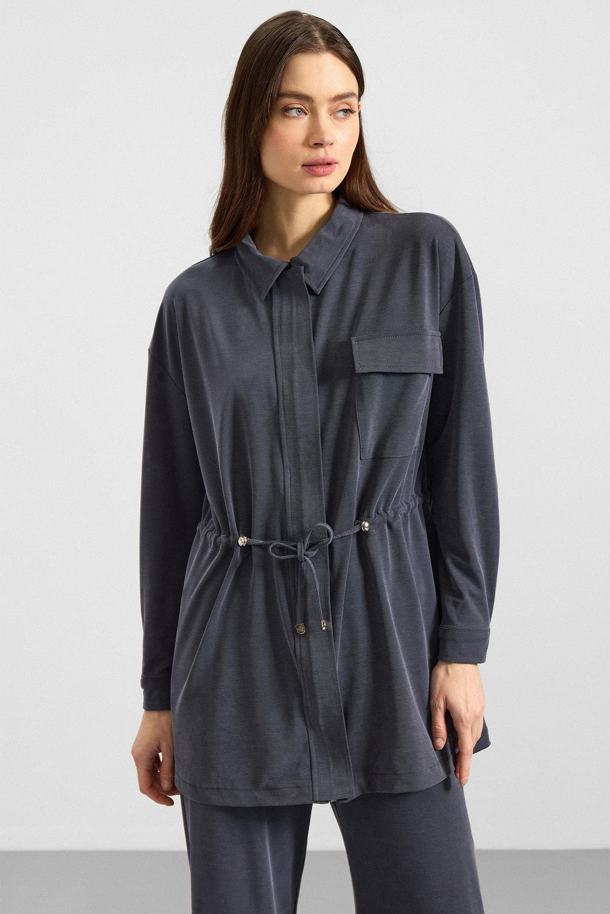 Fermuar Kapamalı Beli Büzgülü Premium Kumaş Sweat Pantolon Takım LACİVERT 9406-TK