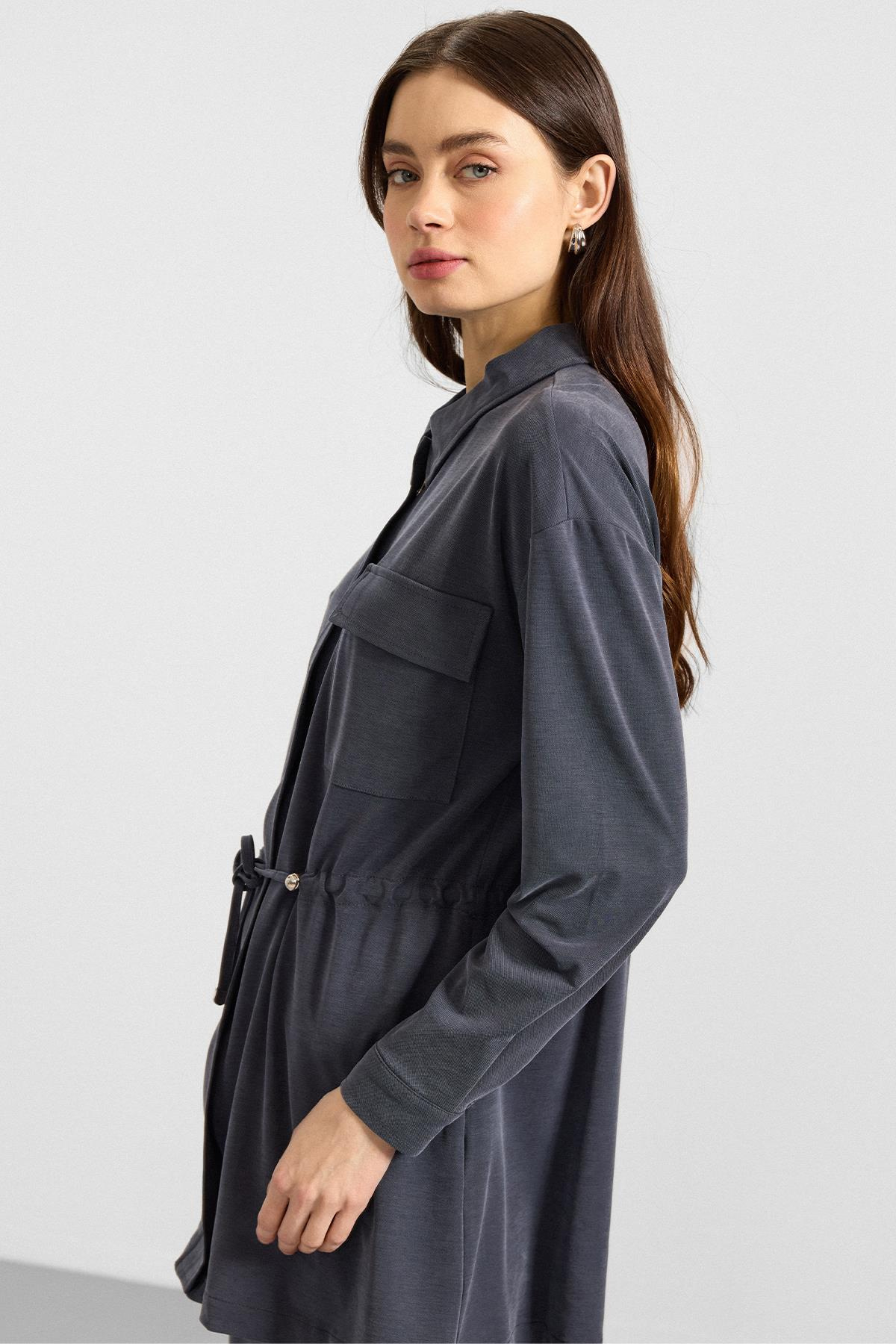 Fermuar Kapamalı Beli Büzgülü Premium Kumaş Sweat Pantolon Takım LACİVERT 9406-TK