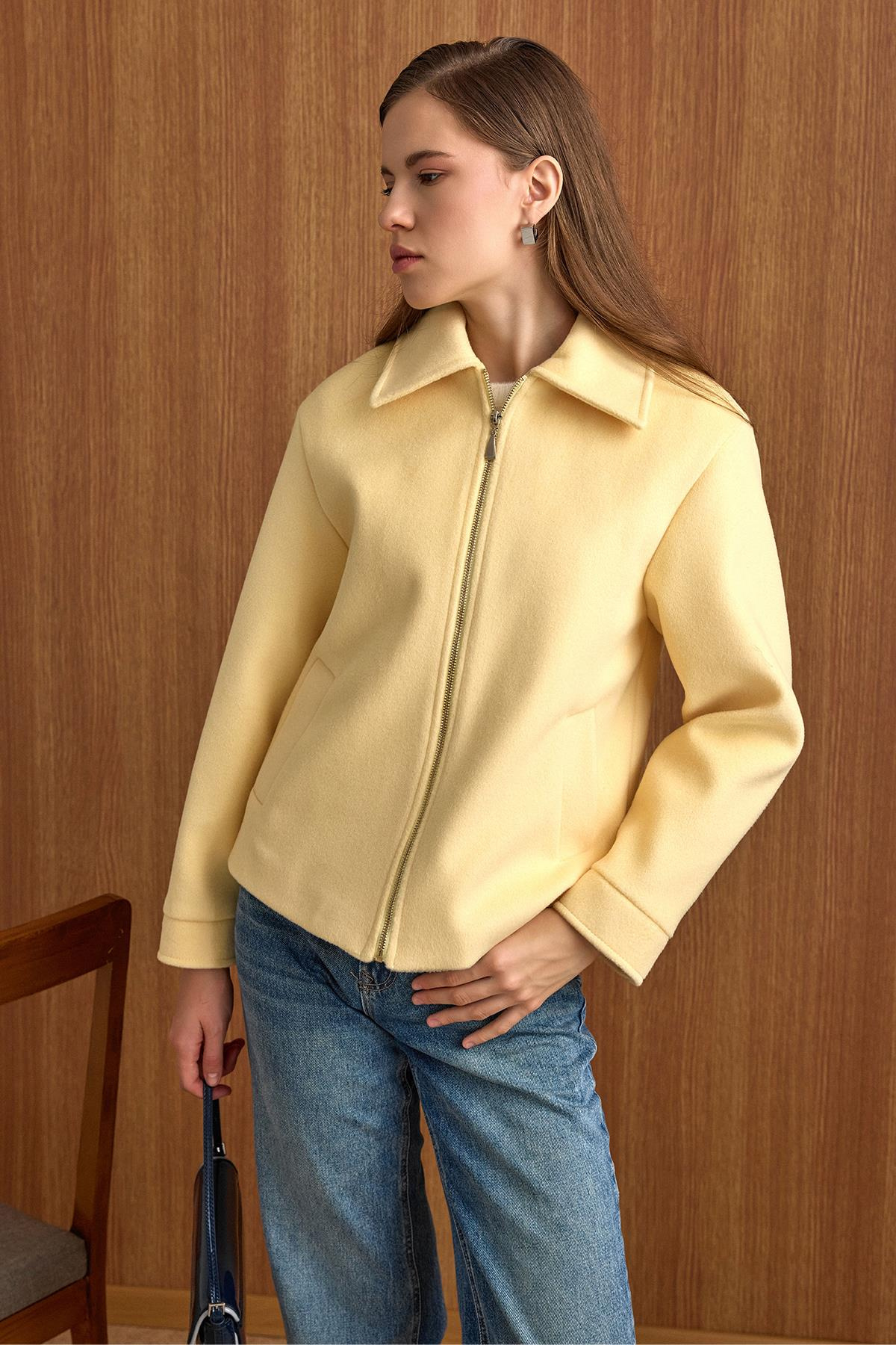 Fermuar Kapamalı Oversize Kısa Kaban SARI 3157