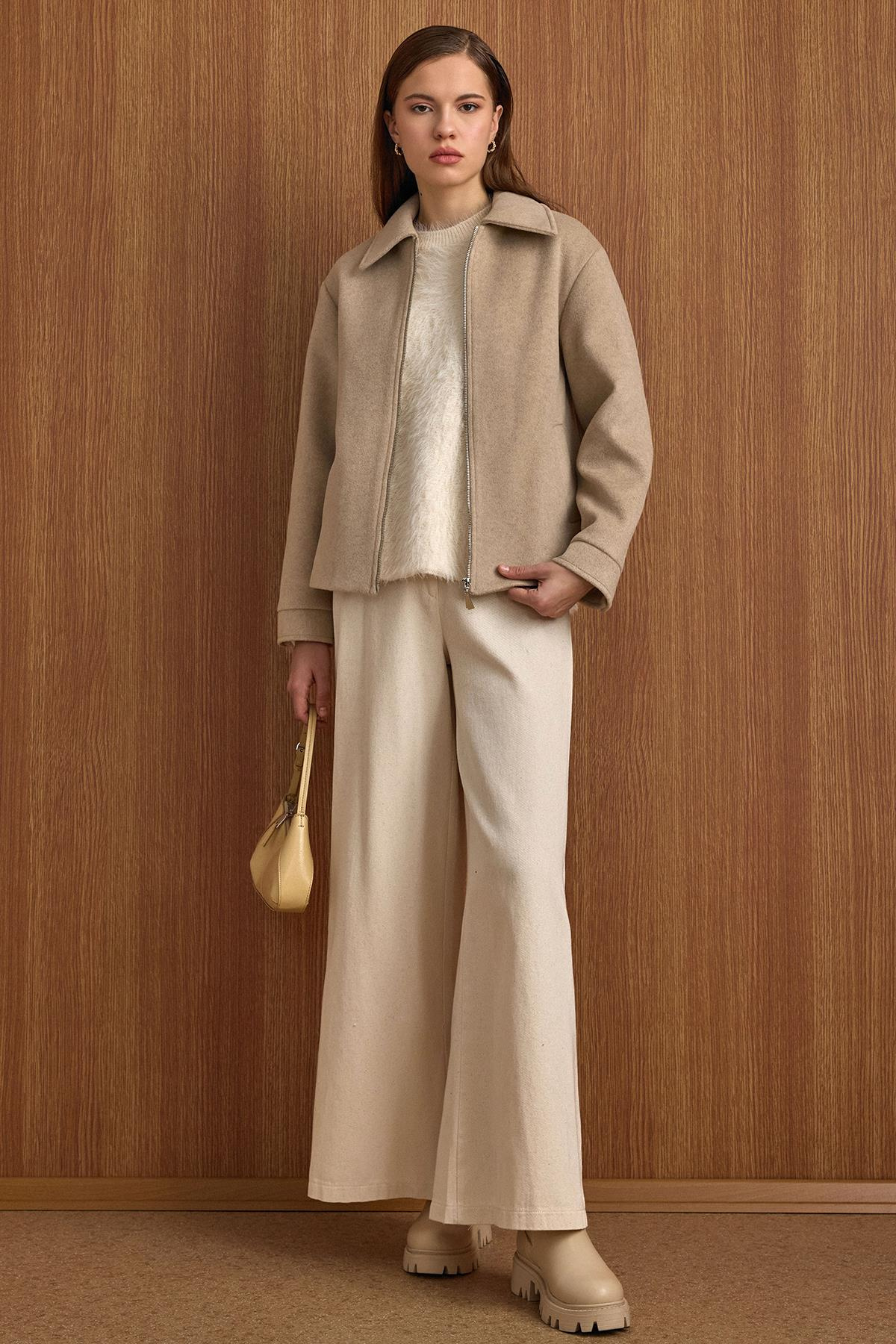 Fermuar Kapamalı Oversize Kısa Kaban TAŞ 3157