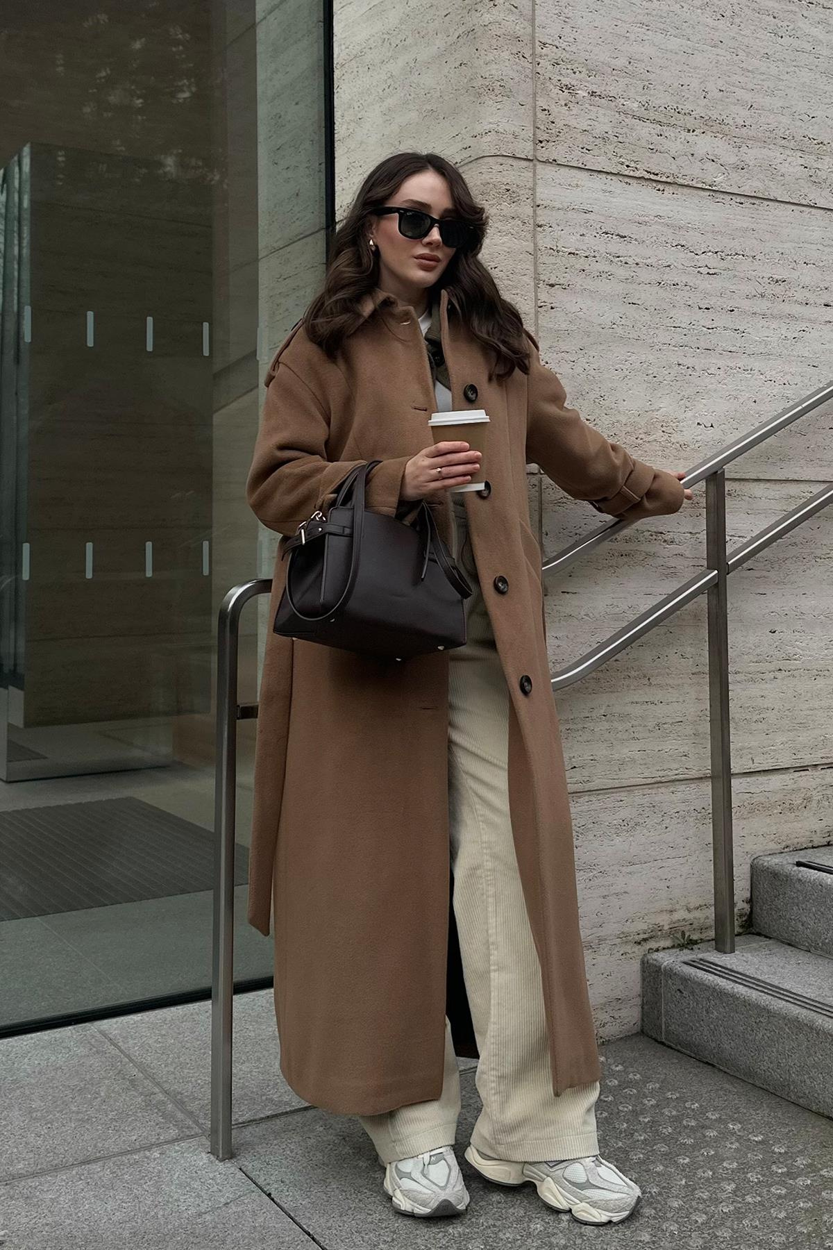 Oversize Long Coat with Shirt Collar and Epaulette Detail K. KAMEL 3064