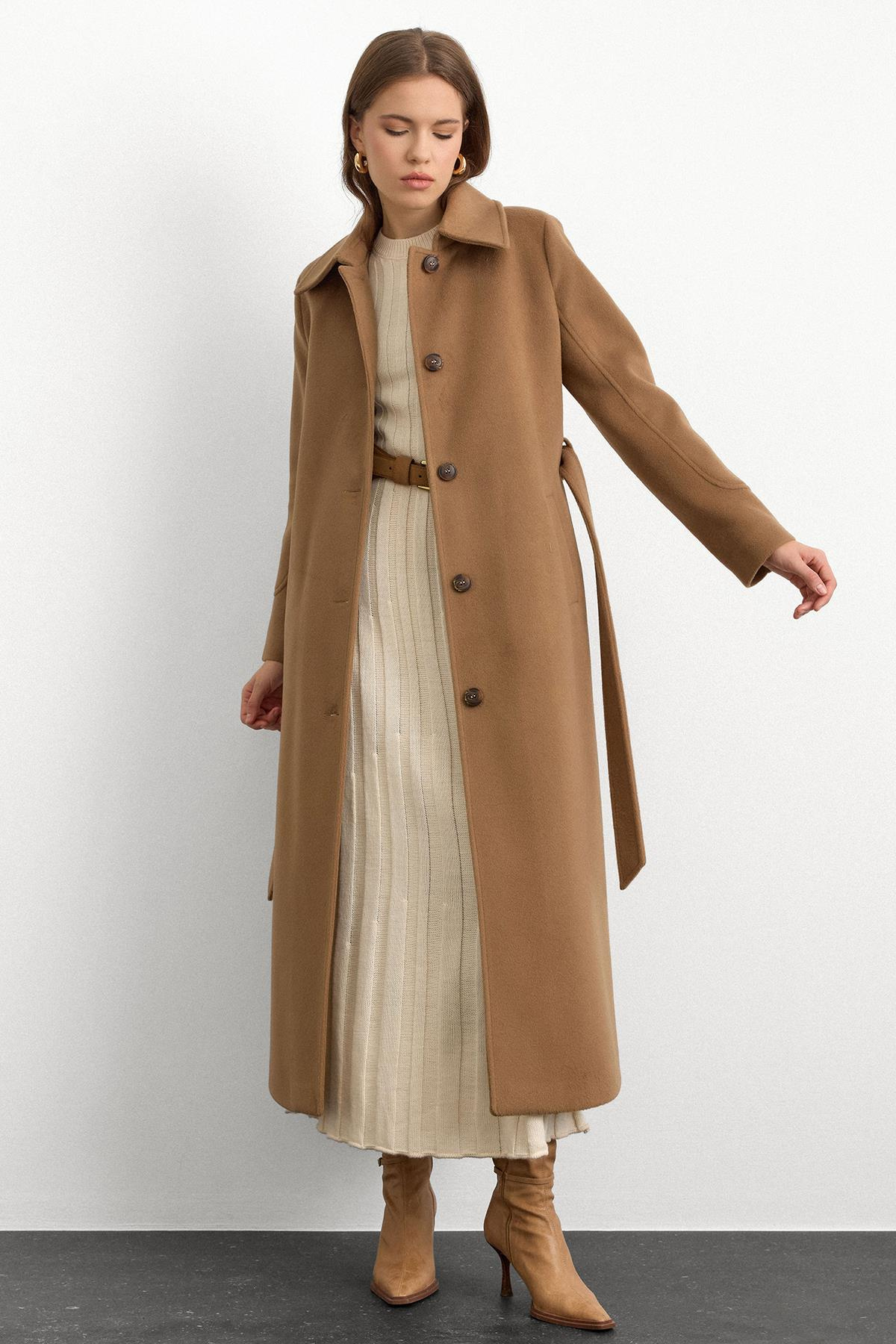 Gömlek Yaka Belden Bağlamalı Uzun Kaban K. KAMEL 3152