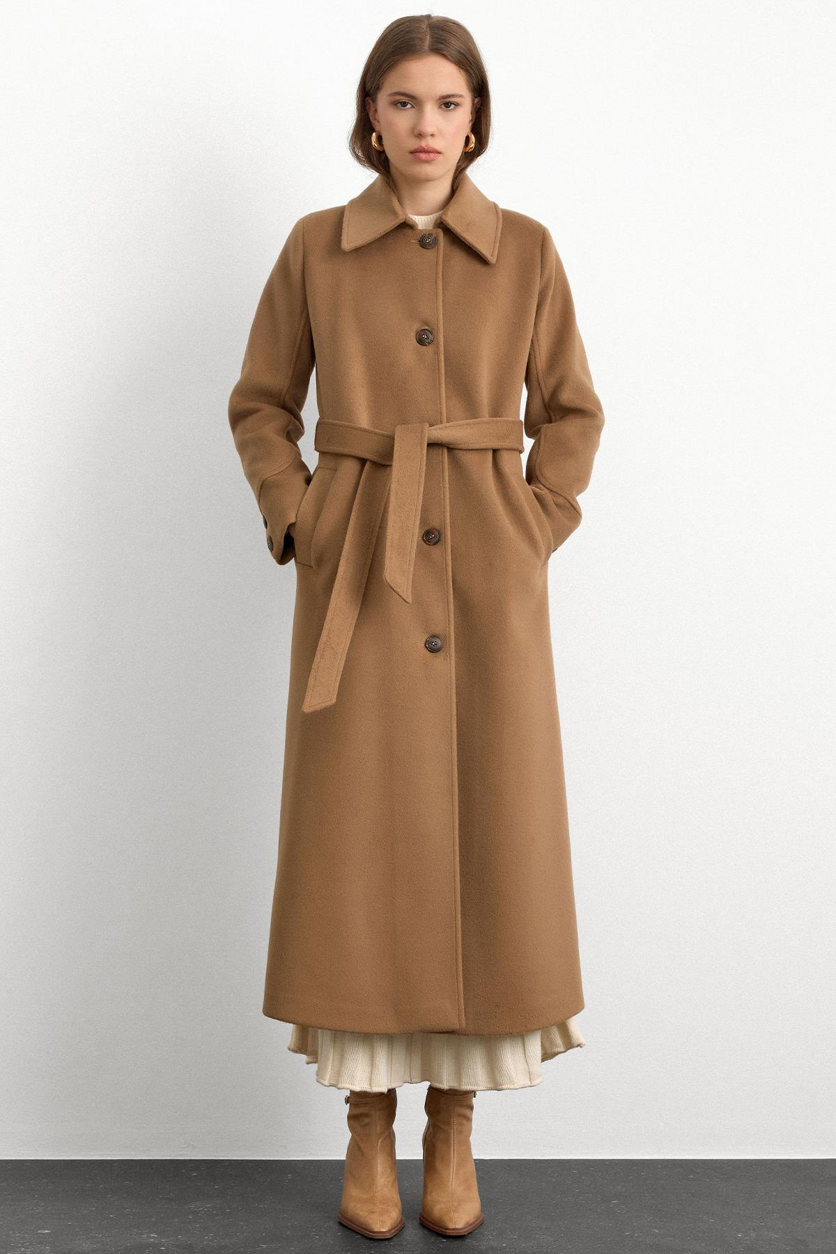 Gömlek Yaka Belden Bağlamalı Uzun Kaban K. KAMEL 3152