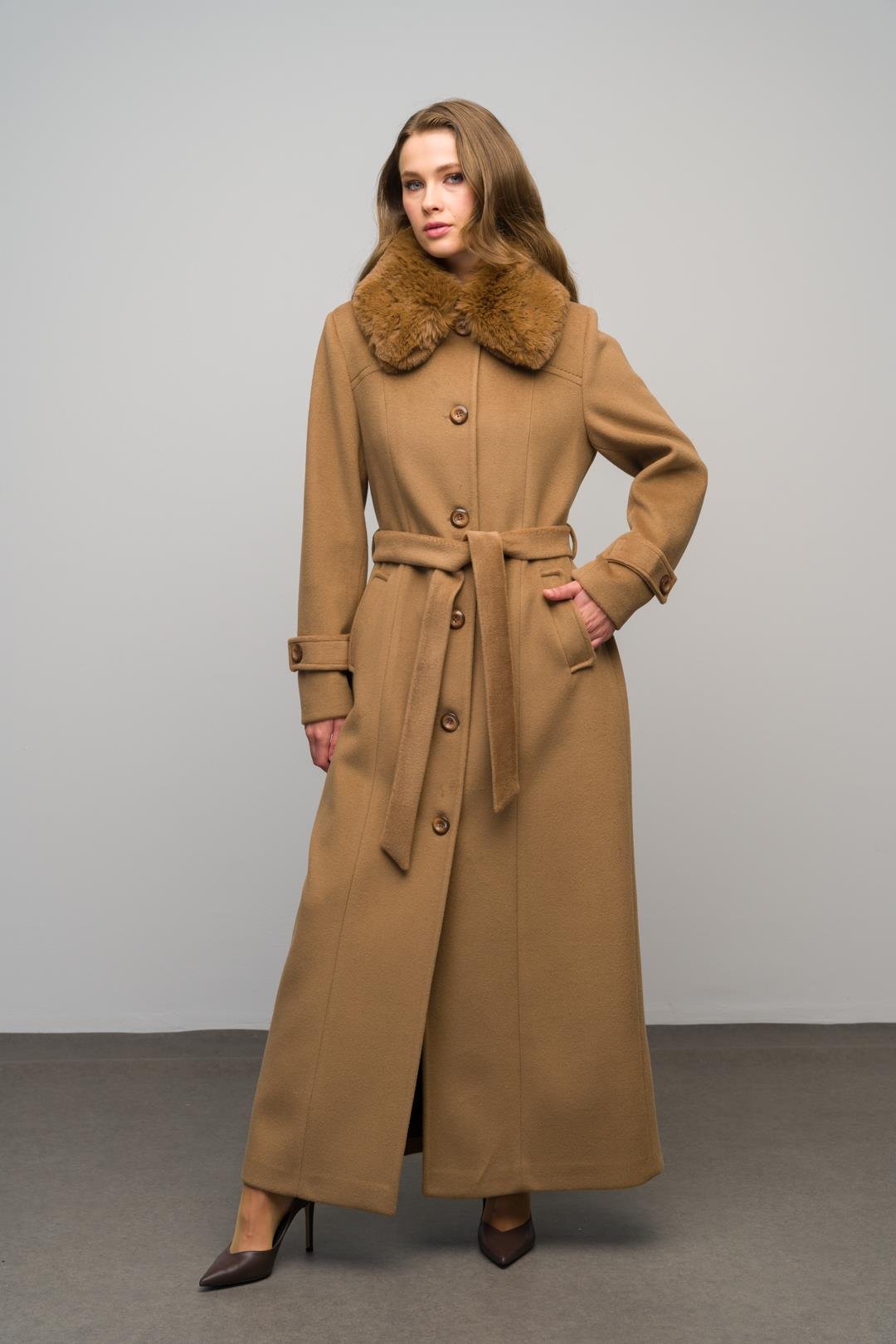 Detachable Fur Coat with Shirt Collar K. KAMEL 3071