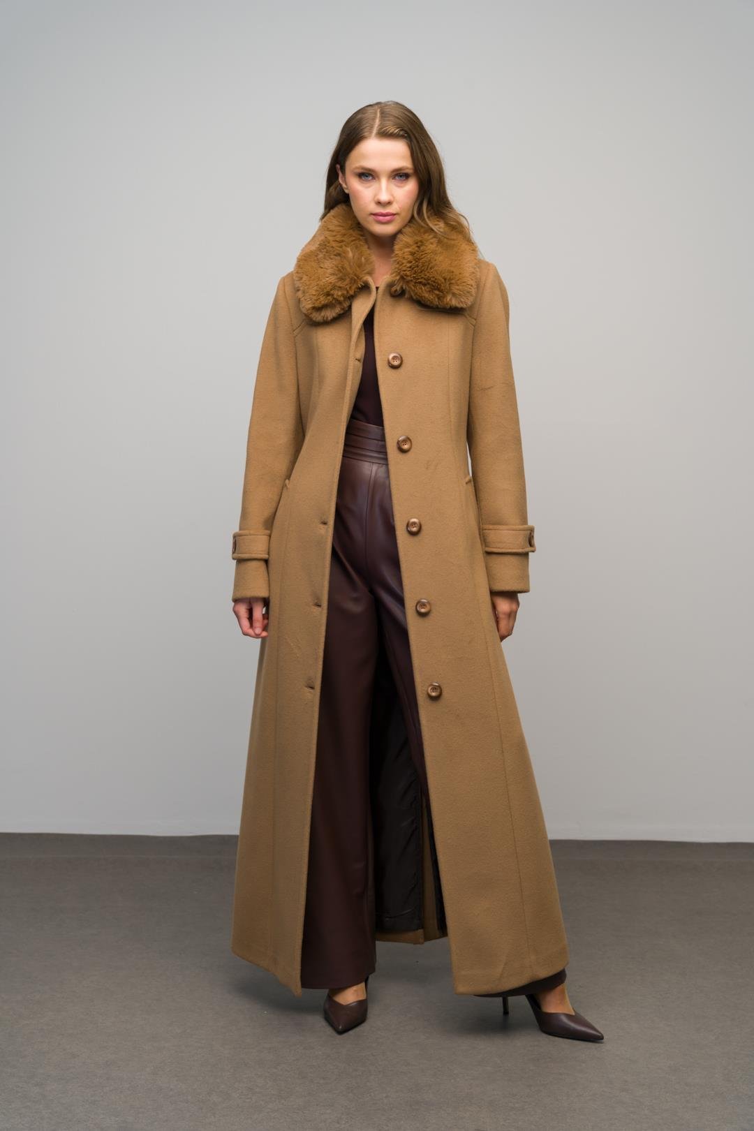 Detachable Fur Coat with Shirt Collar K. KAMEL 3071