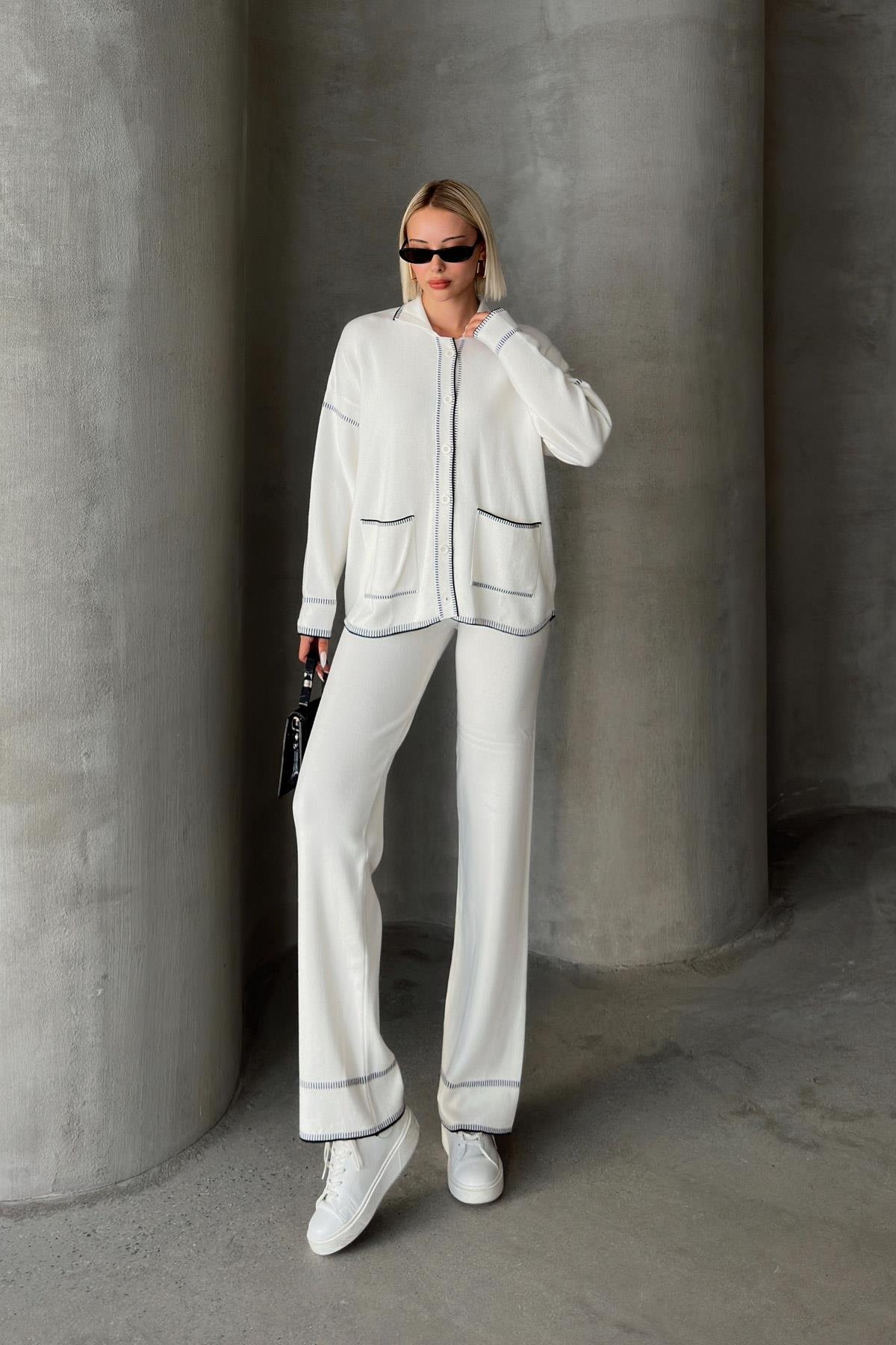 Shirt Collar Shepherd Stitched Two Piece Knitwear Suit IVORY 9239-TK