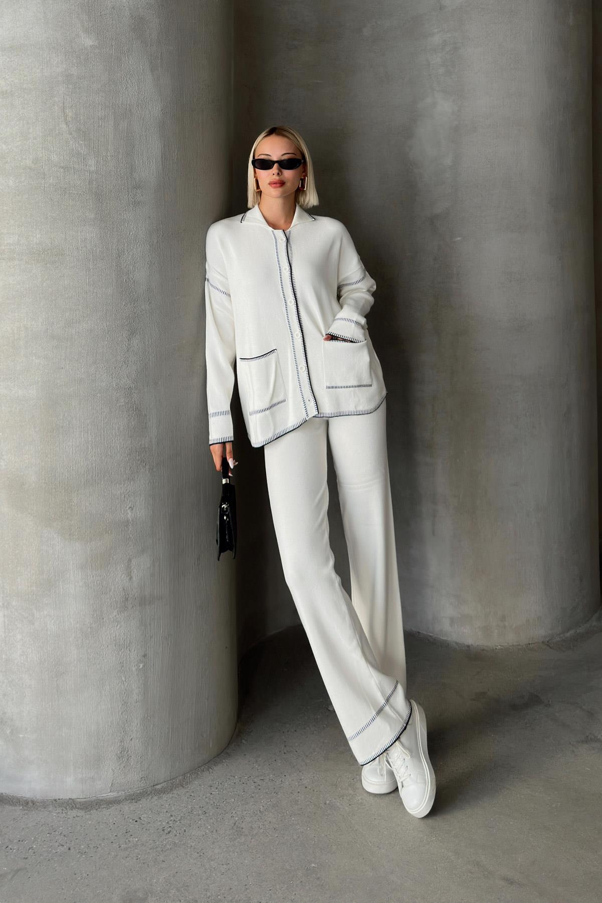 Shirt Collar Shepherd Stitched Two Piece Knitwear Suit IVORY 9239-TK