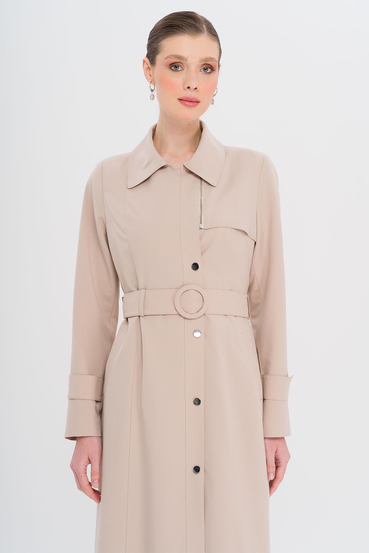 معطف مبطن بياقة قميص وسحاب وكبس للإغلاق يفعل 6727