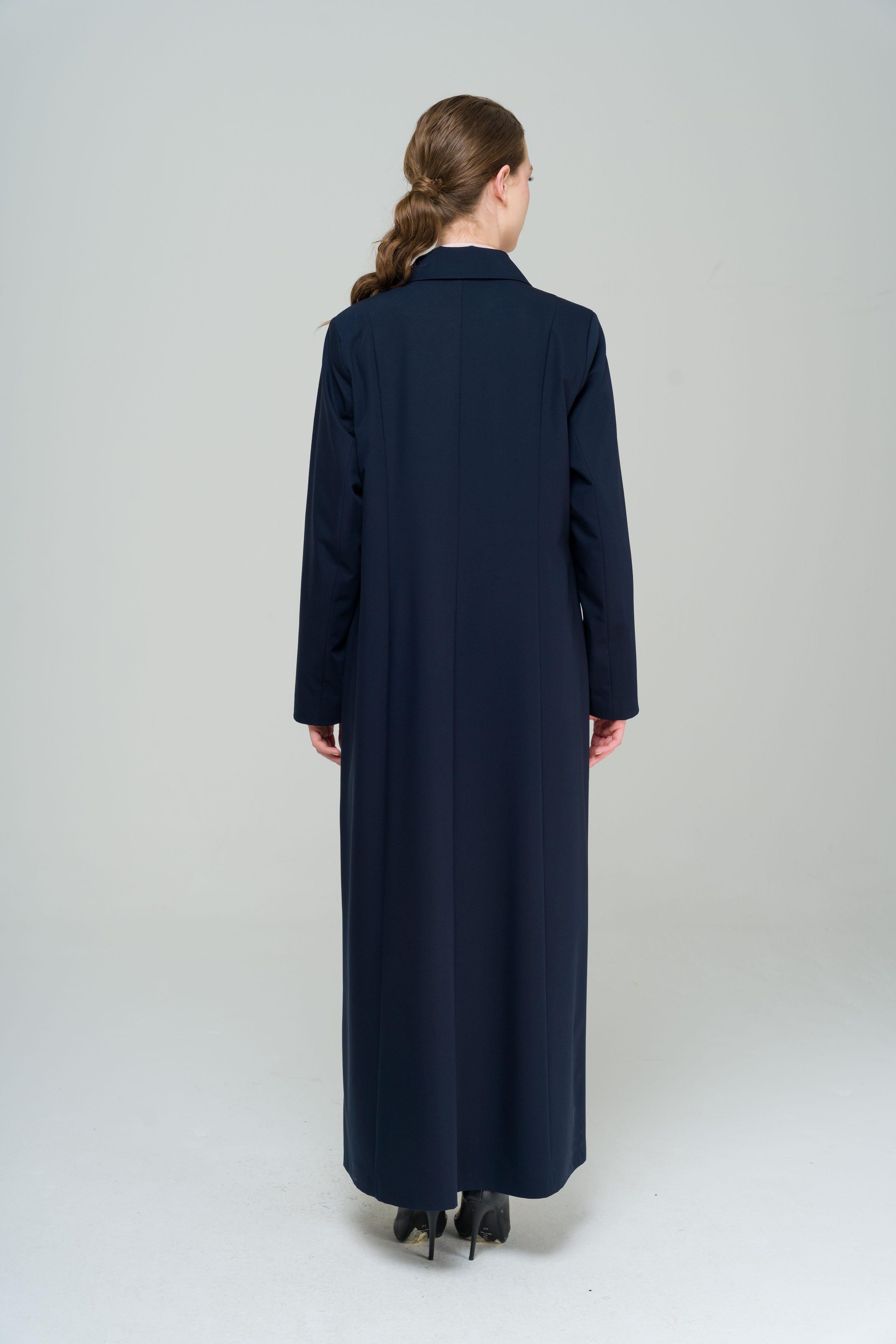 معطف علوي مبطن بمقاس كبير مع ياقة قميص وتفاصيل مضلعة الأزرق الداكن 6565