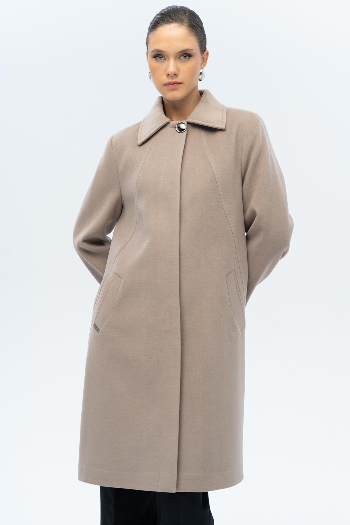 Shirt Collar Point Detailed Plus Size Coat VIZON 3117