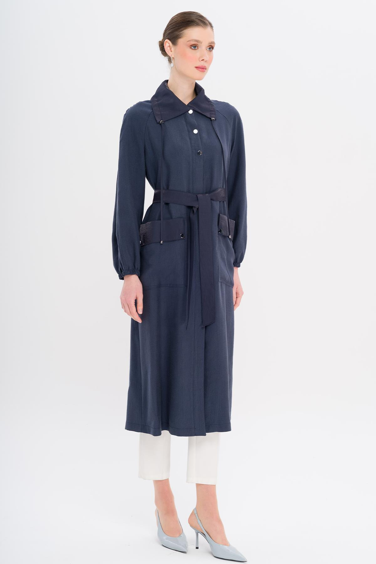 Shirt Collar Pouch Pocket Unlined Modal Coat NAVY 6736