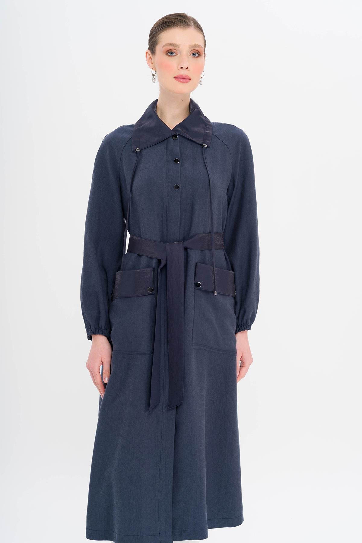 Shirt Collar Pouch Pocket Unlined Modal Coat NAVY 6736