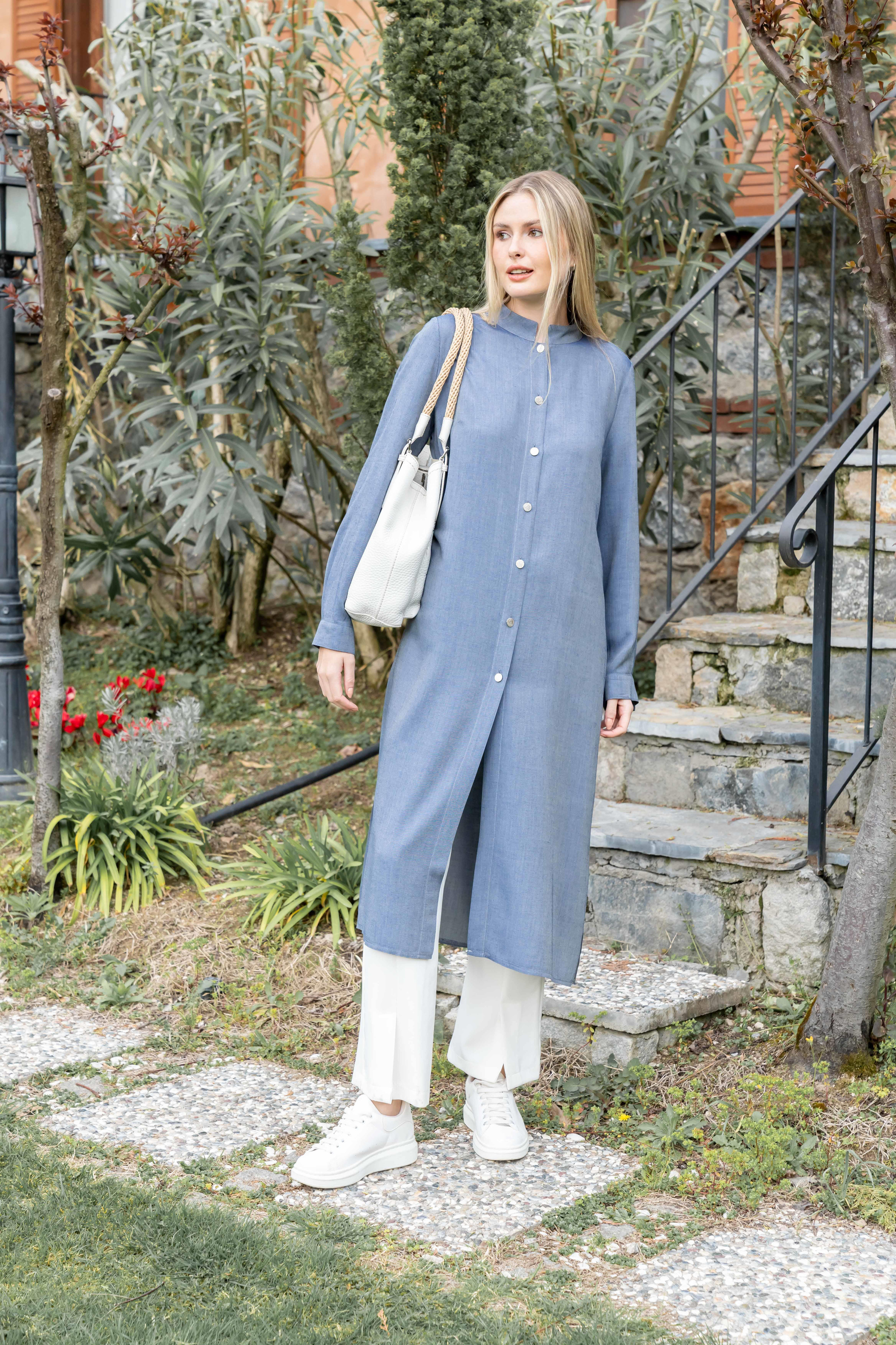 Hakim Yaka Uzun Tunik MAVİ 9826