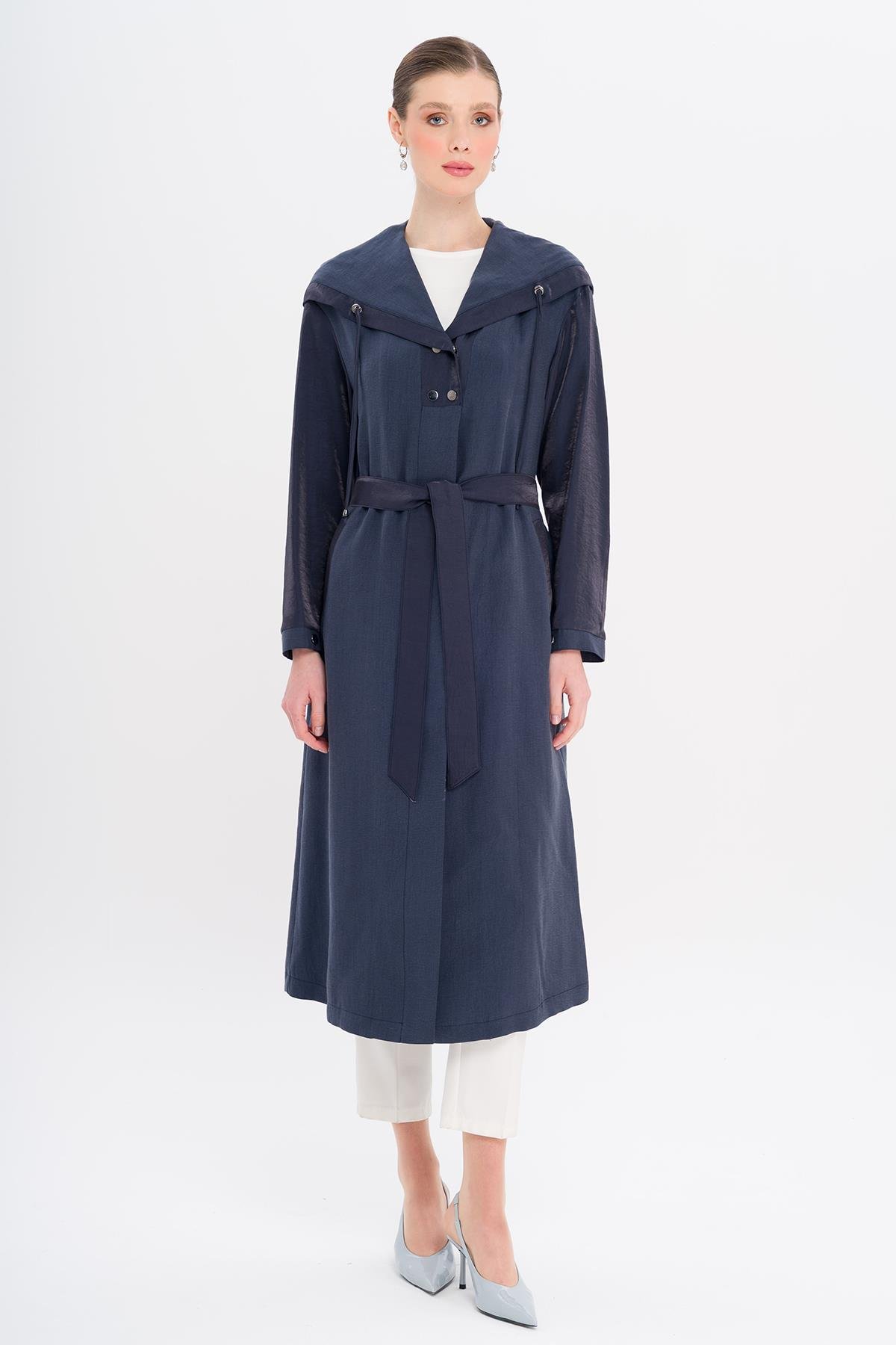 Hooded Snap Detail Unlined Coat NAVY 6749