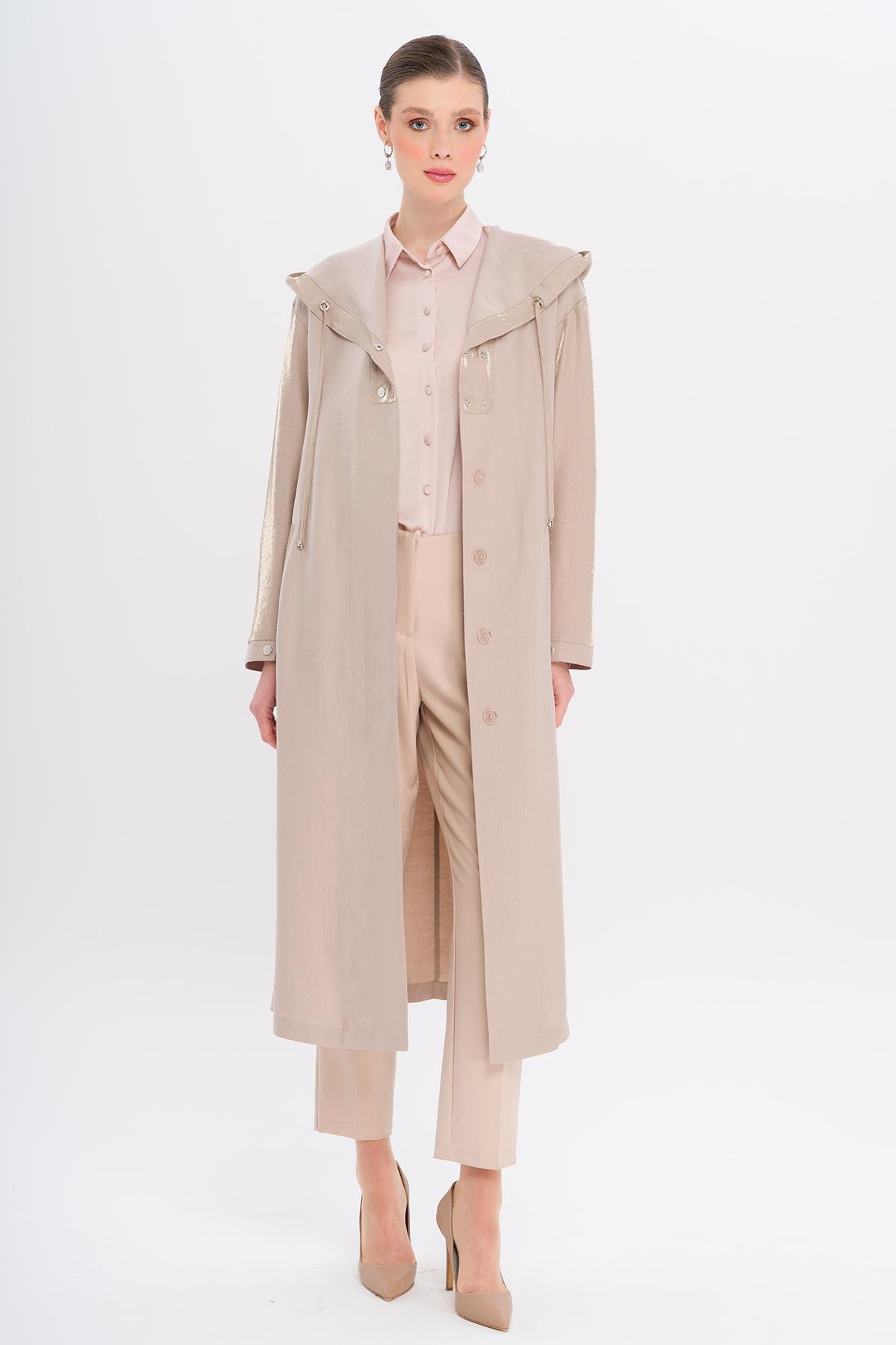 Hooded Snap Detail Unlined Coat STONE 6749
