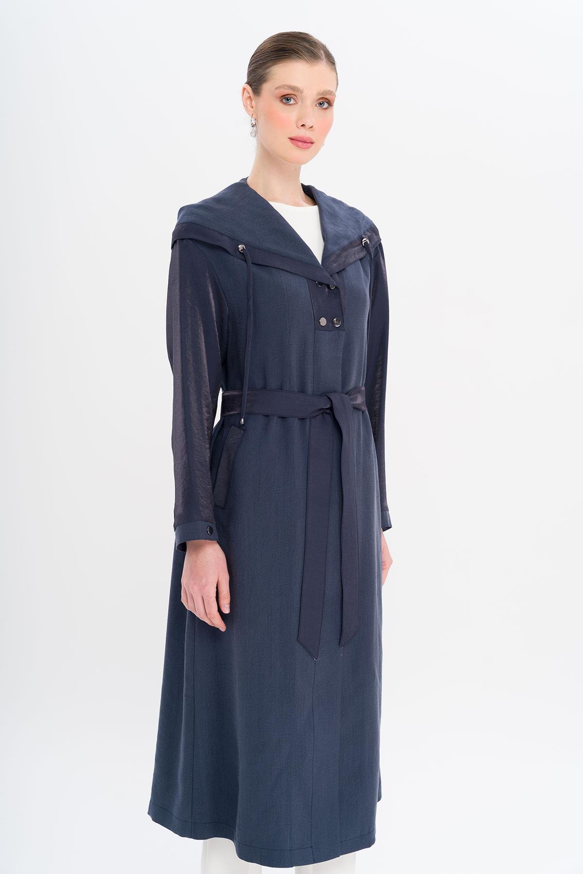 Hooded Snap Detail Unlined Coat NAVY 6749
