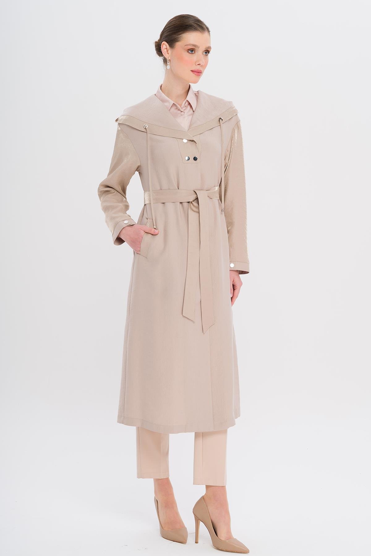 Hooded Snap Detail Unlined Coat STONE 6749