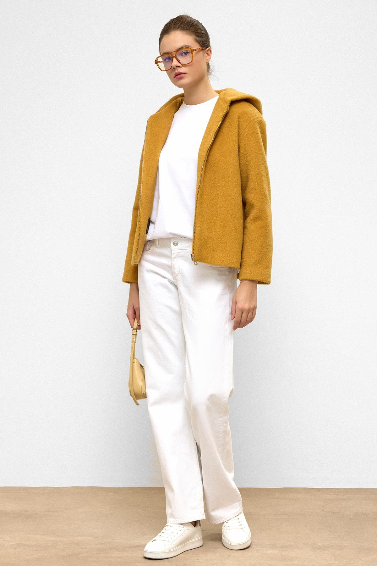 Kapüşonlu Fermuar Detaylı Oversize Kısa Kaban HARDAL 3130