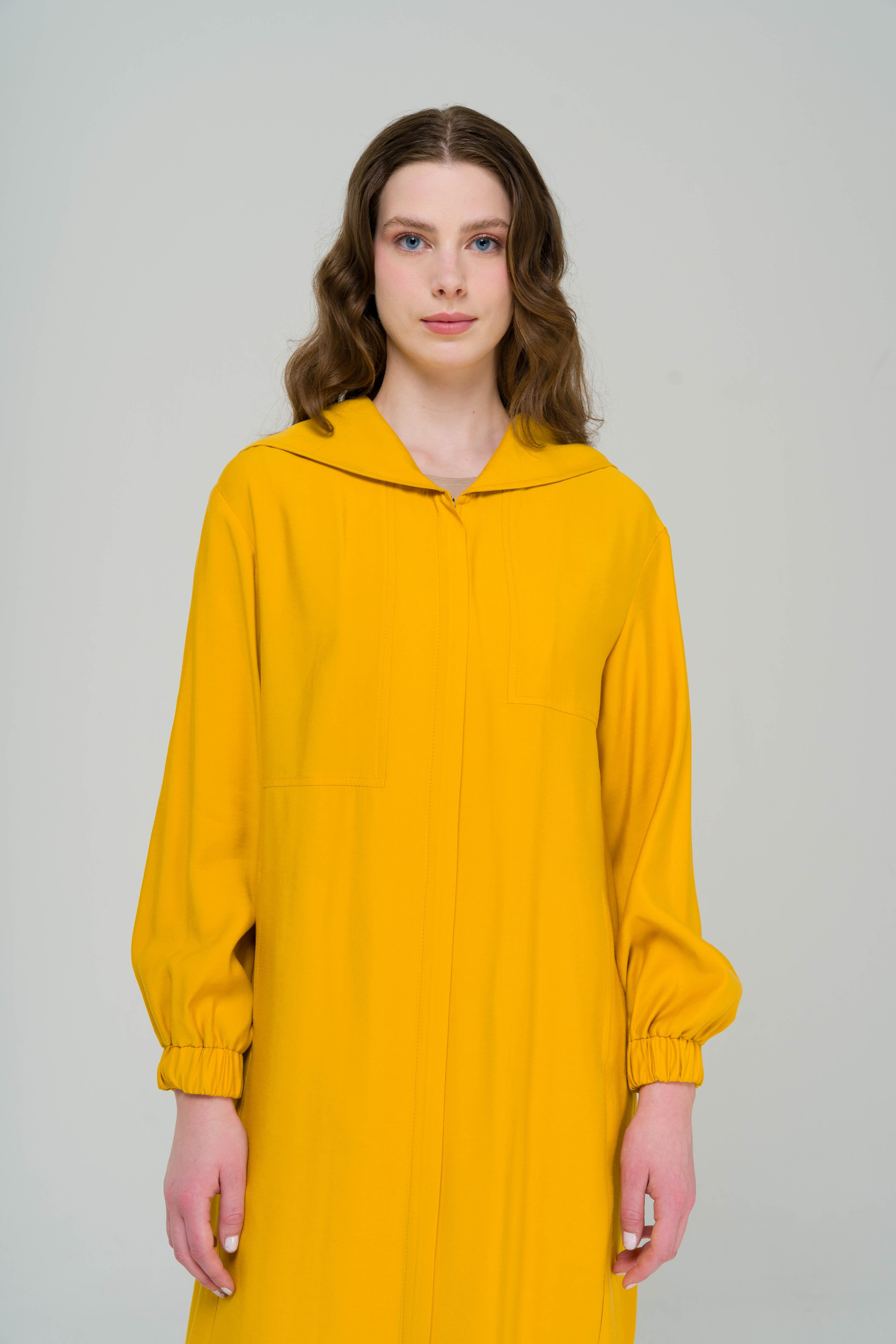 معطف غير مبطن بغطاء رأس وسحاب وتنورة مجمعة سافران 6587