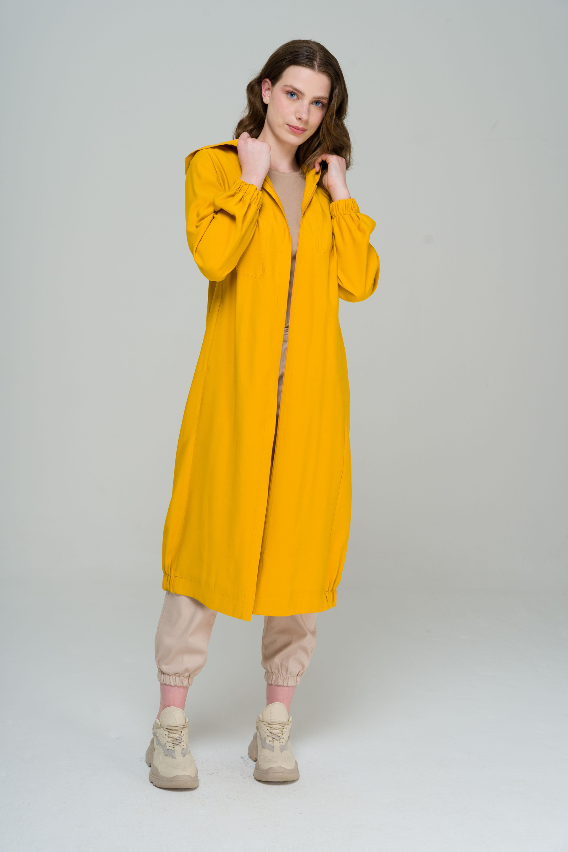 معطف غير مبطن بغطاء رأس وسحاب وتنورة مجمعة سافران 6587