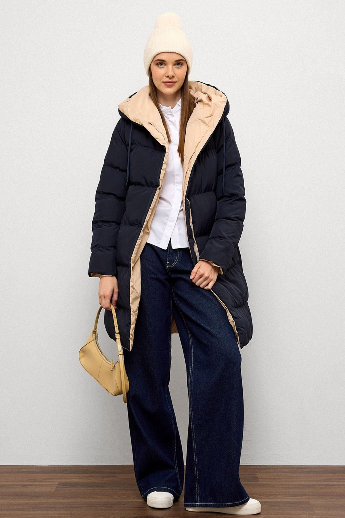 Kapüşonlu İki Renkli Çift Taraflı Şişme Mont LACİ-TAŞ 5371