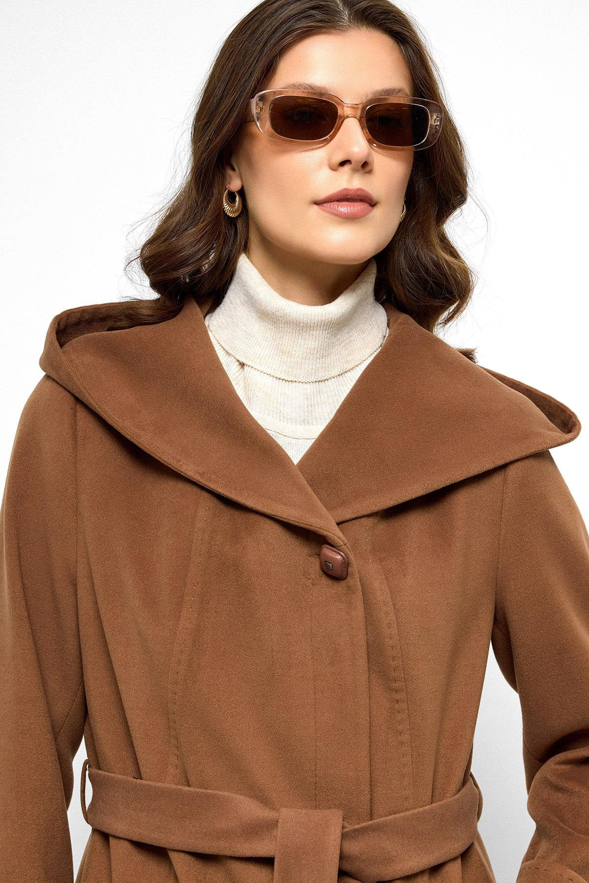 Hooded Coat with Punto Stitch Detail CAMEL 3102