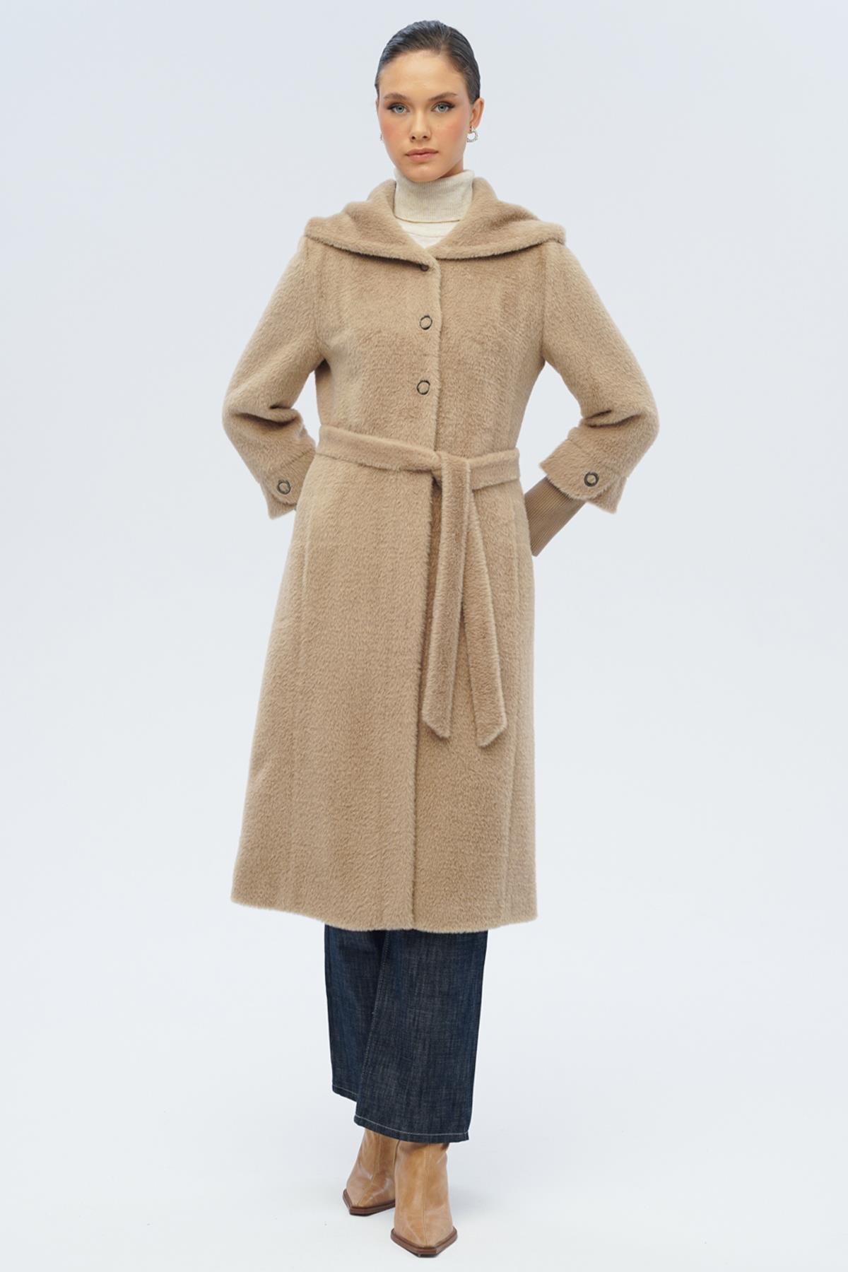 Hooded Plush Coat with Ribbed Detail VIZON 3118