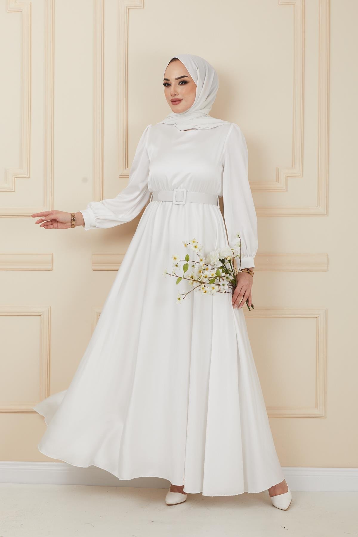 فستان سهرة واسع مع حزام إكسسوار وحدة التحكم الإلكترونية 1602