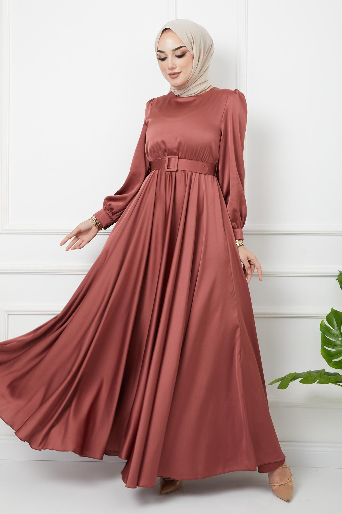 فستان سهرة واسع مع حزام إكسسوار ورد مجفف 1602