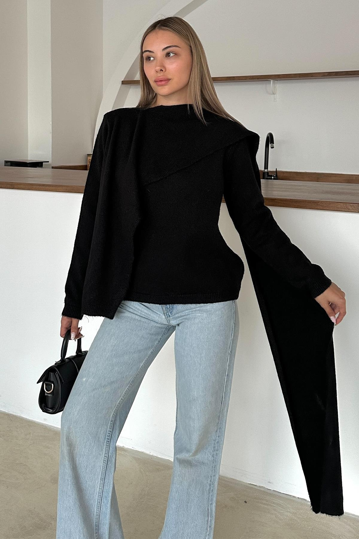 Self-Wrap Knitted Sweater BLACK 8266